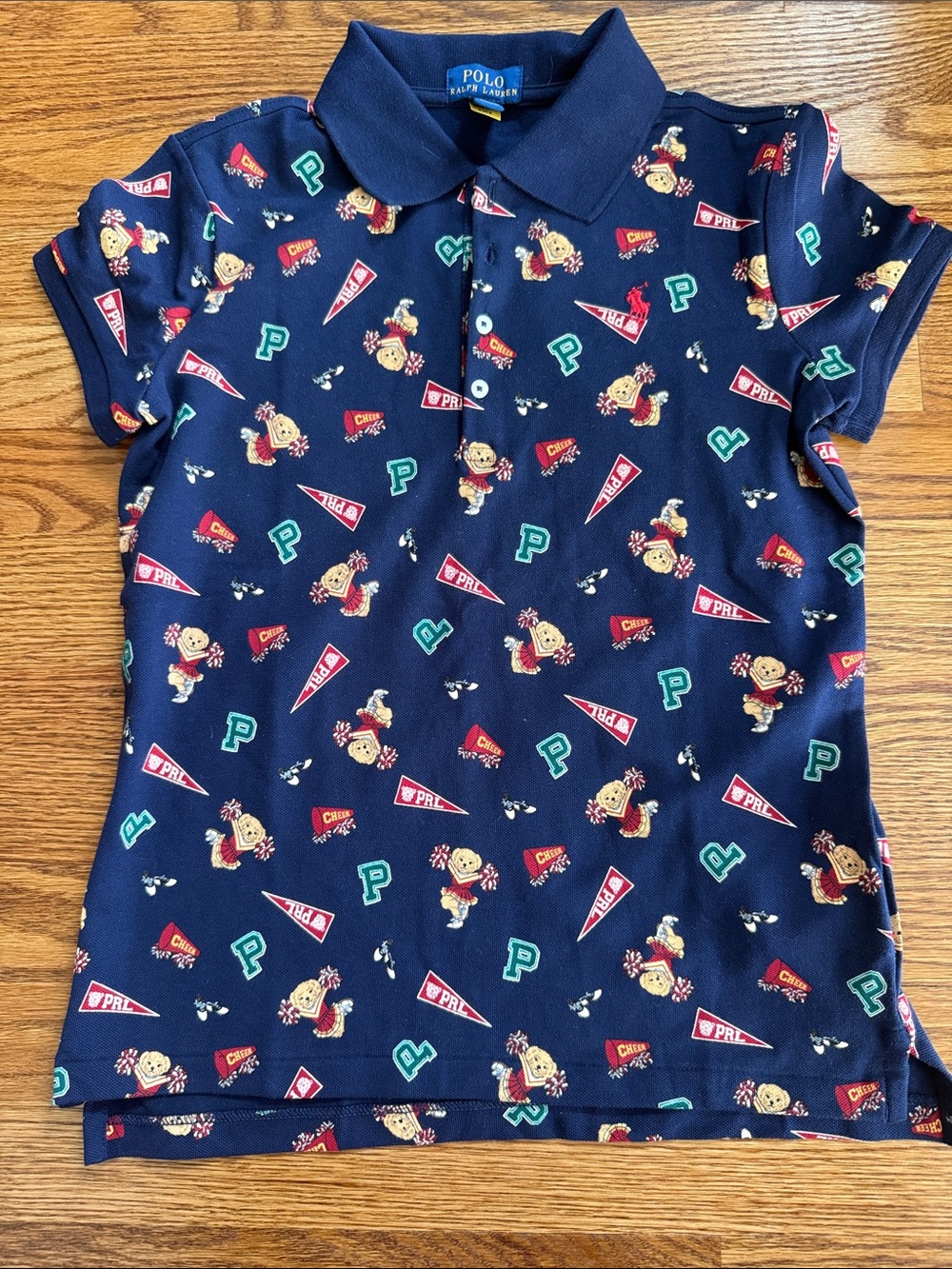 Polo by Ralph Lauren Navy Cheerleader Print Polo Shirt L 12-14